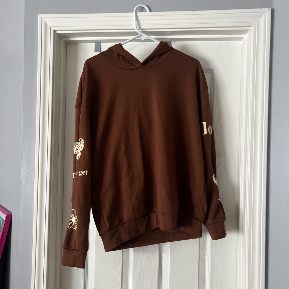 Brown Hoodie with Graphic Sleeves